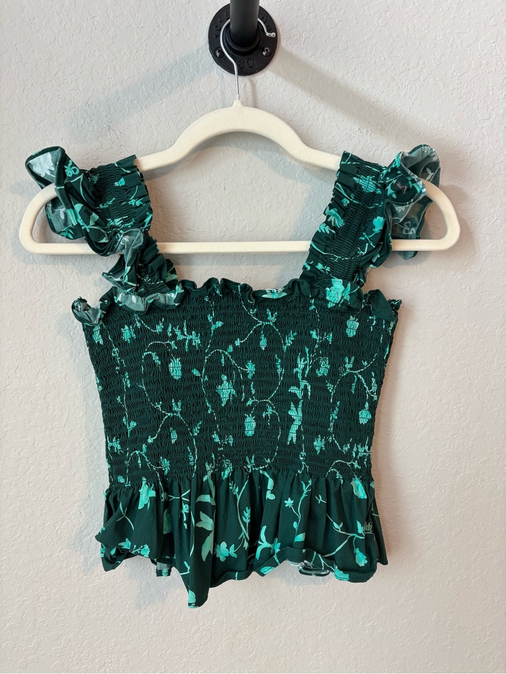Hill House Smocked Peplum Floral Botanical Emerald Green Paz Top Size Small - Picture 4 of 6